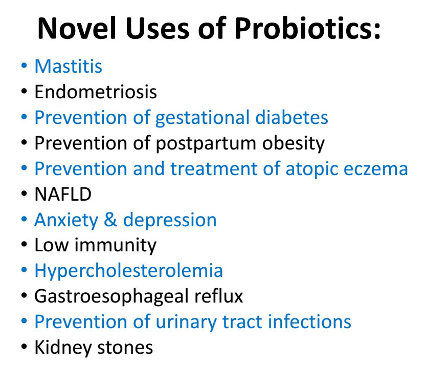 "Novel uses are based on research that has been conducted in the past 15 years. As can be seen, there is a substantial increase in the number of uses of probiotics and they are now being used for a number of systemic conditions." ProbioticAdvisor.com